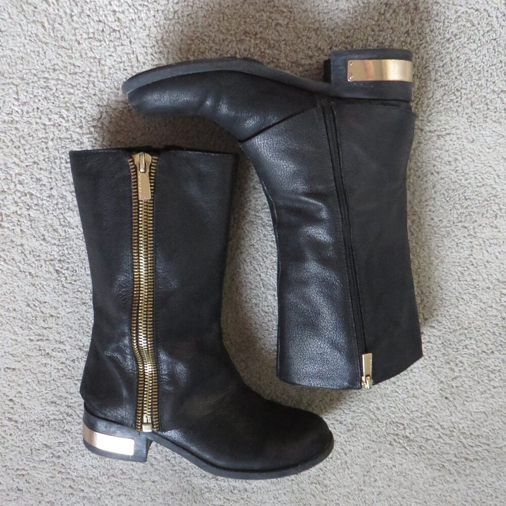 Vince camuto winivie womens boots size 7.5 bleack leather zipper Motorcycle